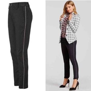 CAbi Women's 5313 The Peyton Multicolor Ribbon Side Stripe Black Pants Size 8